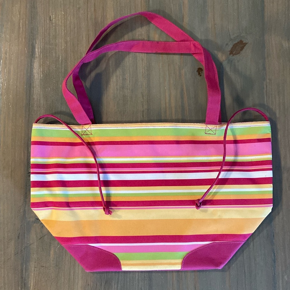 Lancome Pink Striped Canvas Beach Book Tote Lined Bag